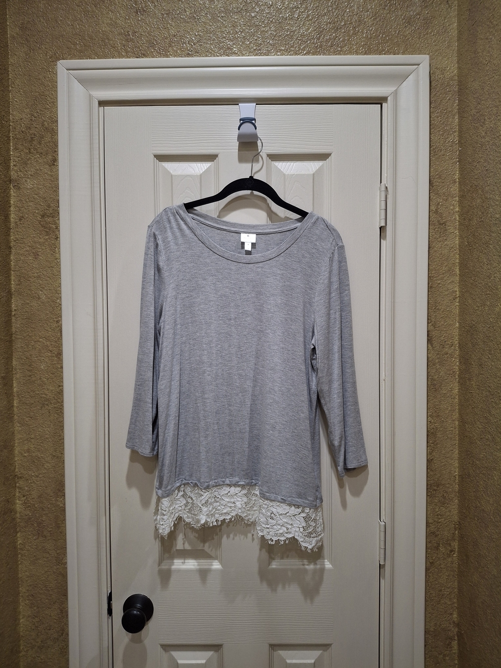 Dress Barn Gray Lace-Hem Long Sleeve Top